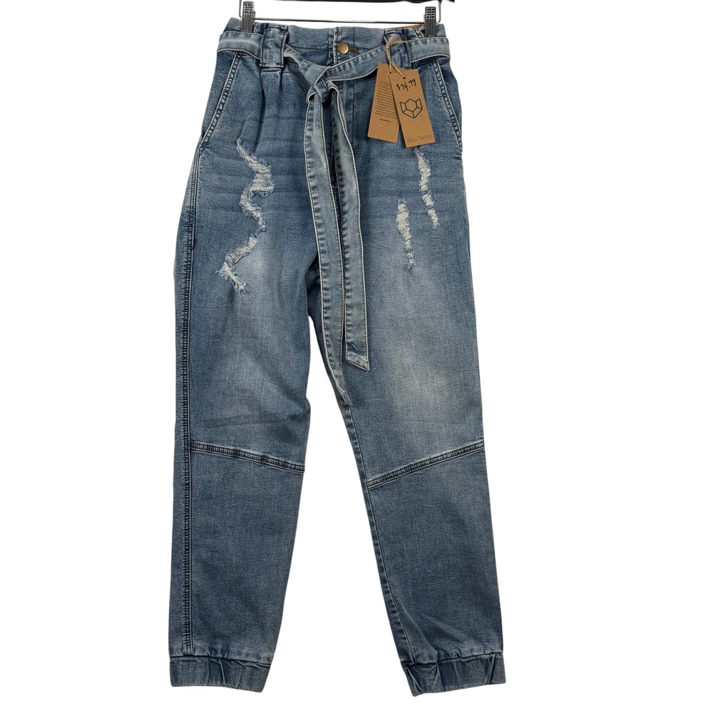 Blue Turtle Sustainable Belted‎ Joggers Size 11 Distressed Paperbag Waist Boho